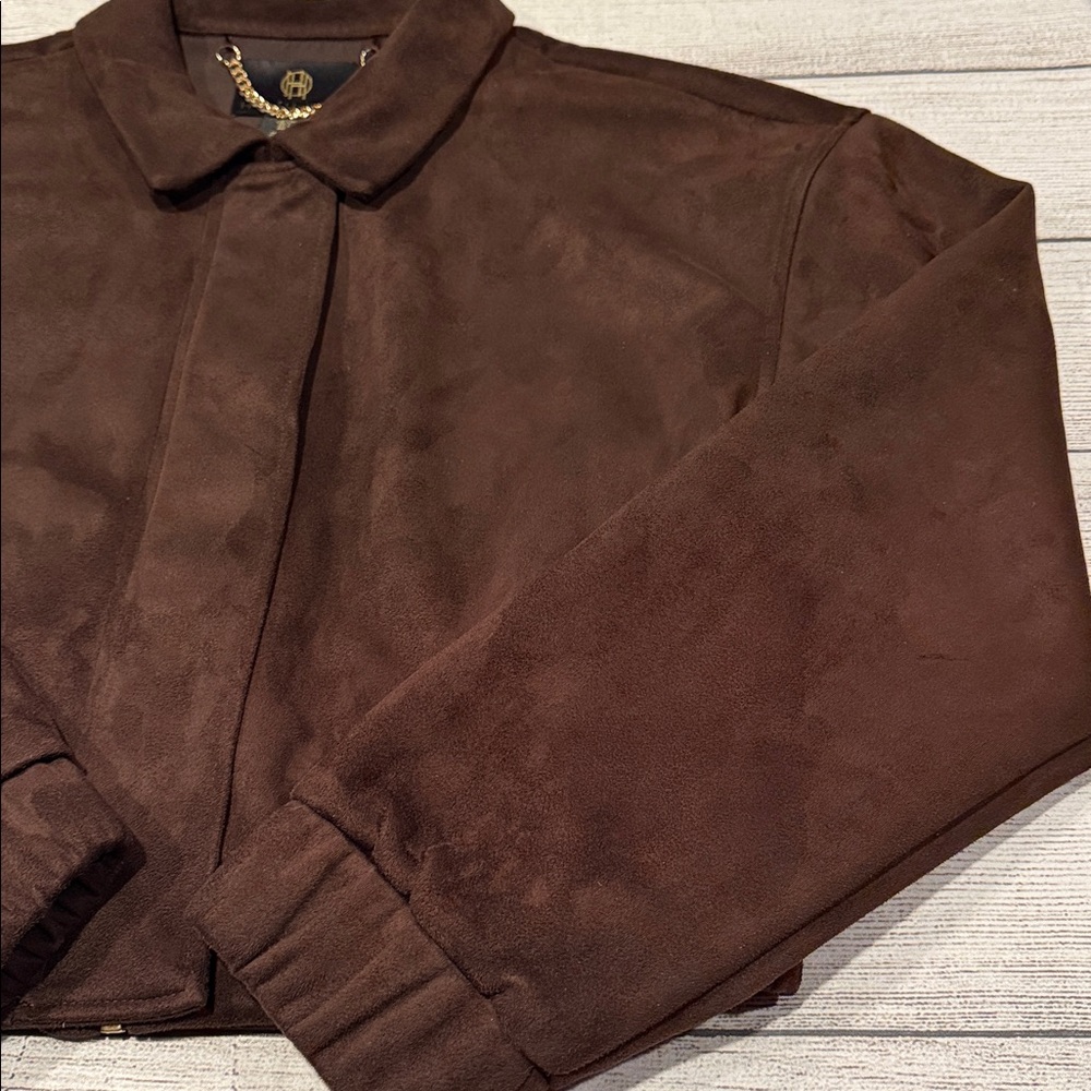 Women’s House of Harlow 1960 Cropped Faux Suede Jacket Size L brown - Picture 5 of 16